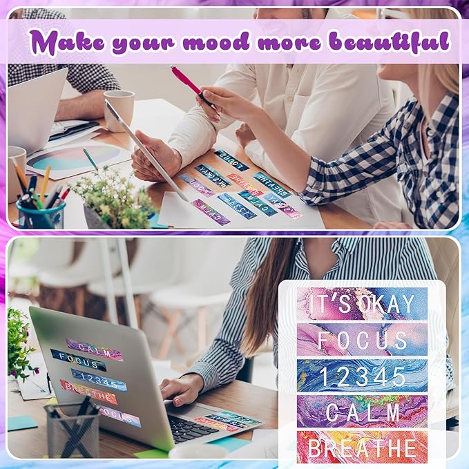 Crtiin 50 Pieces Anxiety Sensory Stickers for Anxiety Relief Items Mental Health Stickers Fidget Textured Strips for Office Classroom Desk Relieve Adult Stress(Trendy Style)