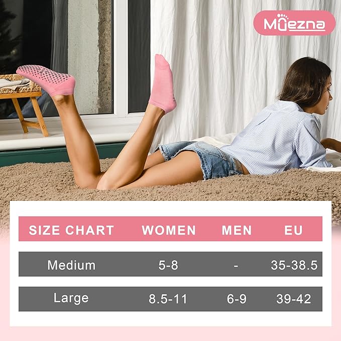 Muezna 6 Pairs Pilates Grip Socks for Women, Non Slip Yoga Socks with Grips, Grippy Socks for Barre, and Hospital