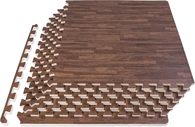 ProsourceFit Wood Grain Puzzle Mat 1/2-in, 6 EVA Foam Interlocking Floor Tiles (24SQ FT) for Secure Indoor Room Workout Flooring and Playmat, Dark Oak