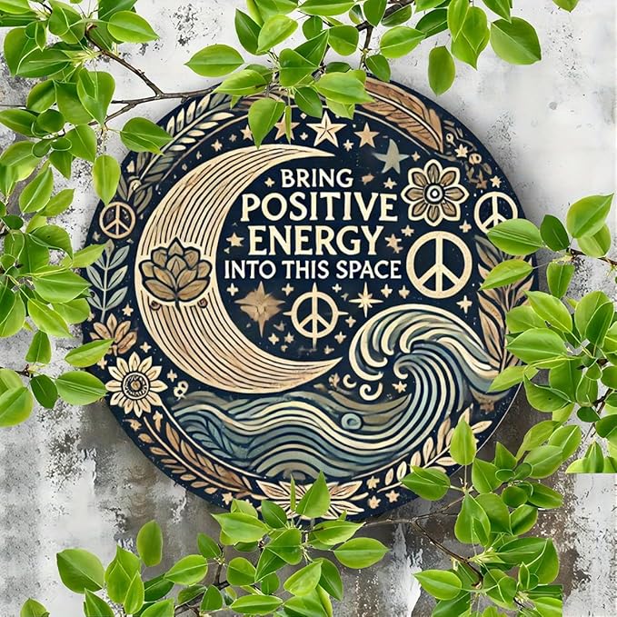 1pc Positive Energy Iron Wall Art, 7.8 Inch Aluminum Foil Carved Decorative Sign for Home, Restaurant, Bar, Cafe, Courtyard, Garage - Mindful Decor