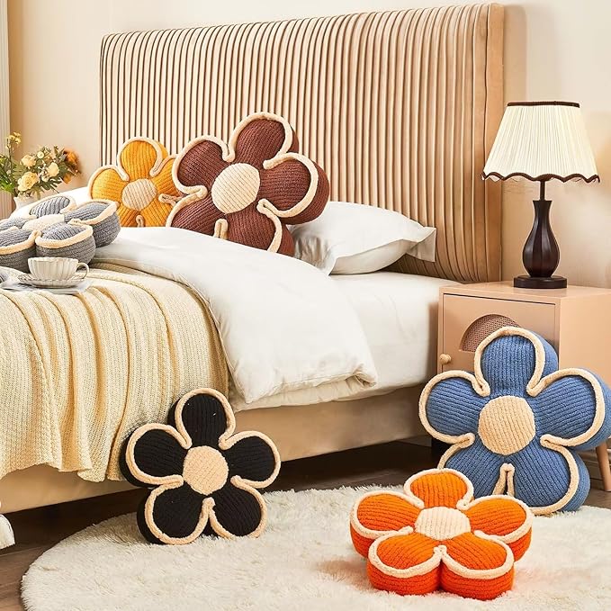 Flower Pillow, Soft Shaped Floor Cushion, Decorative Throw Pillow, Cute Seating Cushion, Room Decor Plush Pillows for Sofa Couch Bed (13.7 Inch, Blue)