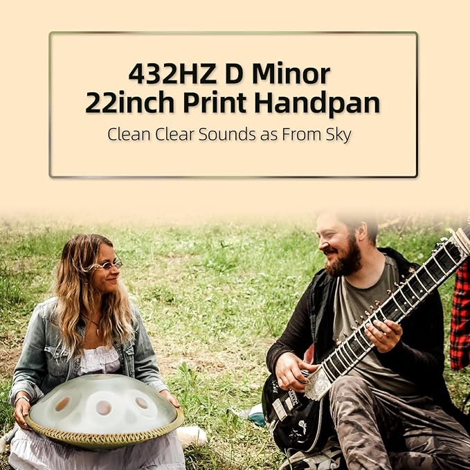 Handpan Drum,22inch 10 Sounds D Minor Silver Print 432hz Handpan,Adult's Steel Hand Pan Instrument,Sounds Clean Clear Ethereal
