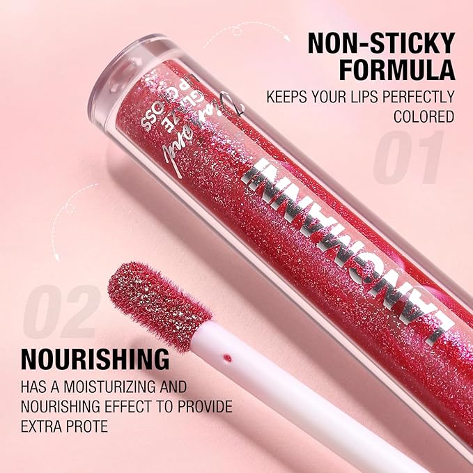LANGMANNI 2 Colors Diamond Glitter Lip Gloss Set,Long Lasting High Shine Shimmer Liquid Lipstick Set,Hydrating,Moisturizing Lip Gloss Kit Gift Makeup For Girls(#03+04)