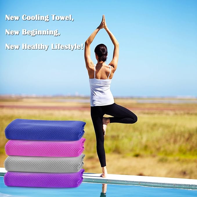 4 Packs Cooling Towels for Neck and Face(40"x 12"), Cold Towels for Hot Weather, Face Towel, Lightweight Soft Breathable Towels for Yoga, Sport, Workout, Running, Gym, Camping, Fitness