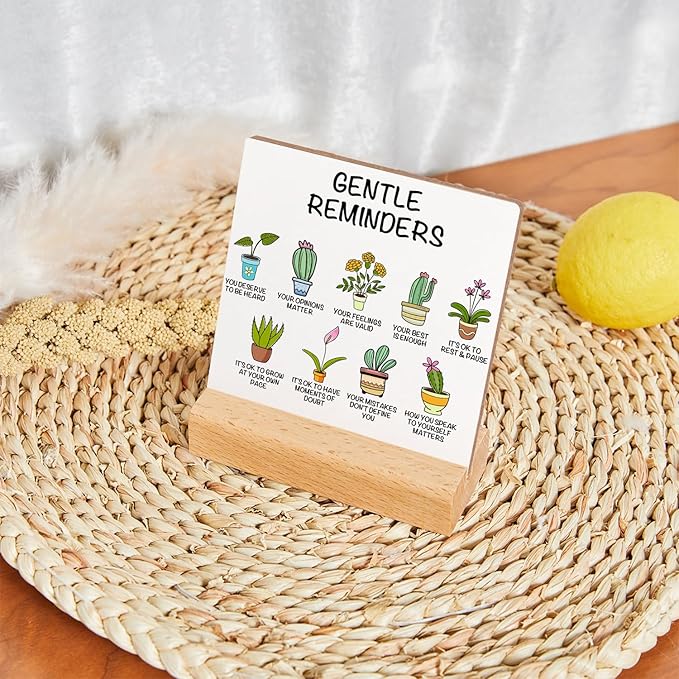 Growth Mindset Sign, Mental Health Wooden Sign Decor, Positive Plaque With Wooden Stand, Mental Health Reminders Gift for Psychologist School Counselor Student Boy Girl Best Friend