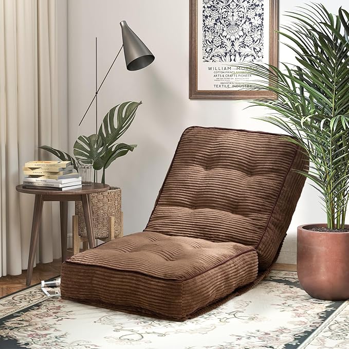 HollyHOME Adjustable Floor Chair with 6 Positions, Folding Lazy Sofa Recliner with Back Support, Thick Sponge Cushion and Portable Handle, Comfy Gaming Meditation Chair for Dorm, Bedroom, Coffee
