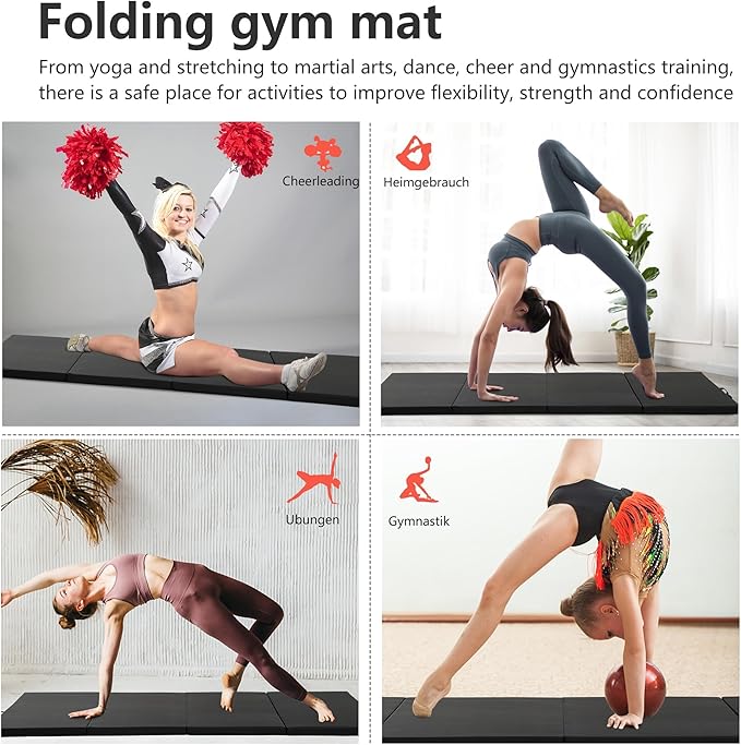 Gymnastics Mat, 4x8FT Wrestling Mat, Thick Yoga Mat 2 Inches with Carrying Handles, Tumbling Mat with Sturdy Stitching Waterproof PU Leather Cover, Gymnastics Mats for Tumbling Stretching Yoga