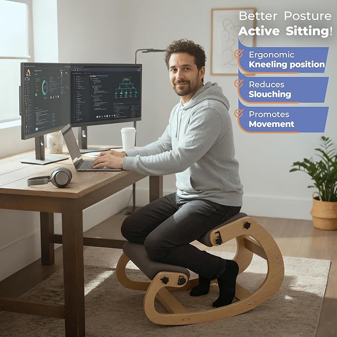 Ergonomic Kneeling Chair with Adjustable Seats - Knee Chair for Posture Correction & Kneel Rocking Stool for Desk - Back Pain Relief and Support for Home and Office - 5 Years Brand Warranty