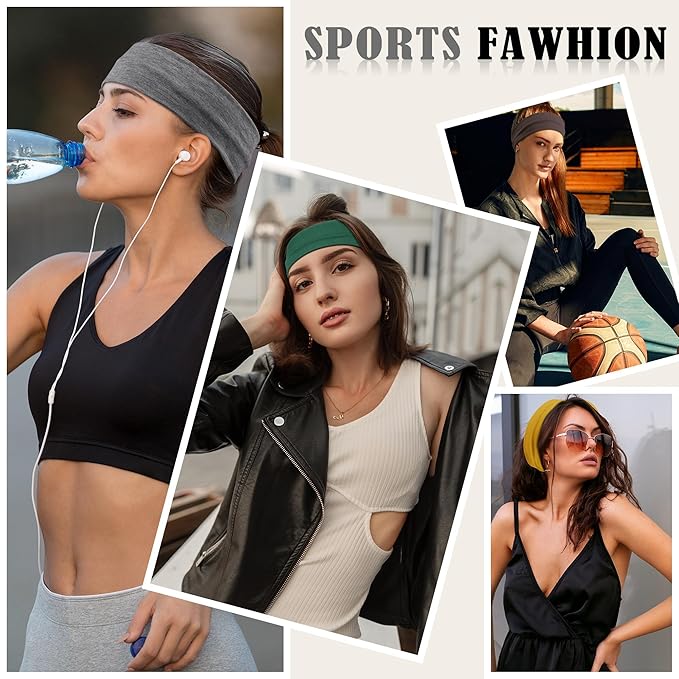 16Pcs Headbands for Women Non Slip - Stylish Sports Hair Bands for Women's Hair - Soft Cotton Cloth Stretchy Headbands for Women for Yoga, Outdoor Exercise Running