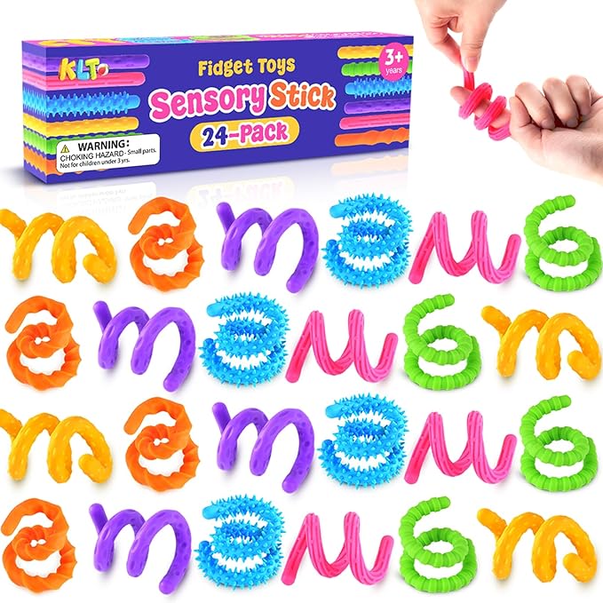 Fidget Toys Sensory Stick: 24 Pack Textured Calming Sensory Toys, Teacher Classroom Must Haves, Anxiety Relief Fidgets for Students, Back to School Essentials, Goodie Bag Stuffer for Kids