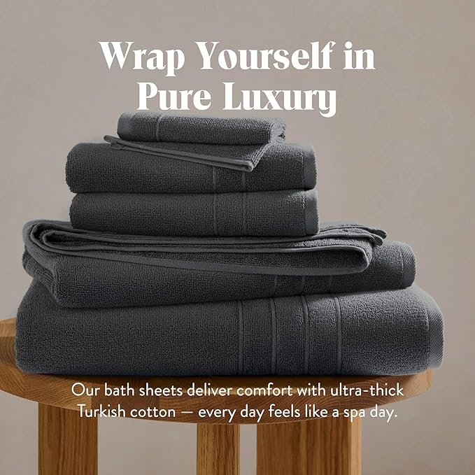 Brooklinen Super-Plush Turkish Cotton Bath Sheets Set - 2 Bath Sheets + 2 Hand Towels Cotton, 820 GSM, Highly Absorbent, Machine Washable, Perfect for Home & Bathroom (Slate Grey)