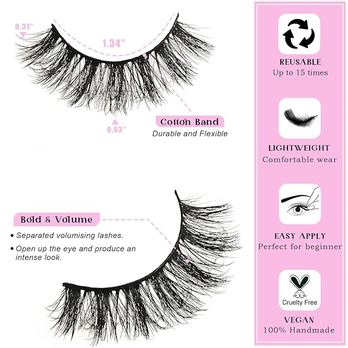 Lashes False Eyelashes Wispy Fake Mink Lash Strips Fluffy Natural Strip Eyelash 9-16mm Full Volume Lashes Natural Look 14 Pairs Wispies Medium Spiky Manga Pestañas for Women