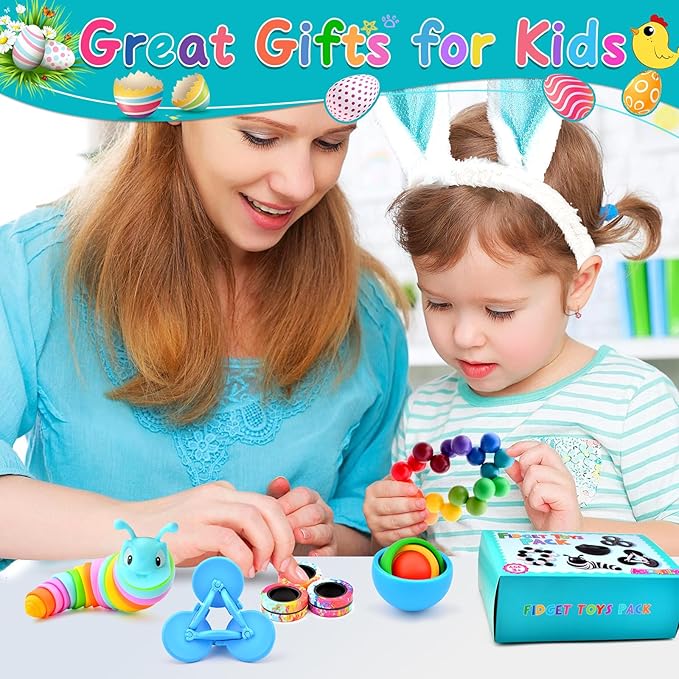 Fidget Toys for Kids 8-12 Pack, Sensory Toys Set Easter Basket Stuffers for Teens Adults Autism, Fidget Slug, Sensory Ball Desk Toy Stress Relief Toys for ADHD Toddler