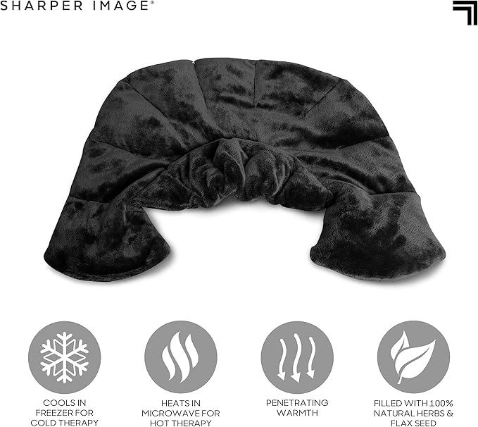 Sharper Image Heated Neck & Shoulder Wrap - Microwavable Warm & Cooling Plush Pad, Scented Aromatherapy (100% Natural Lavender & Herb Spa Blend), Pain Tension Headache Relief Therapy, Gift for Women