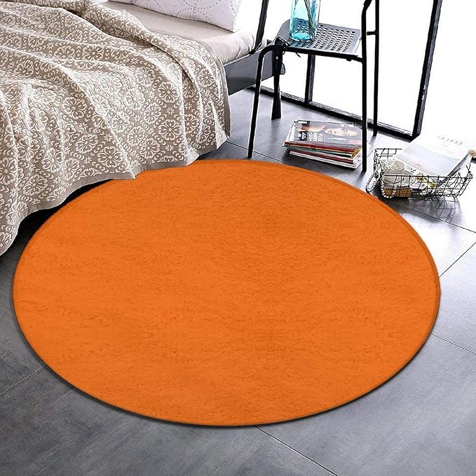 Large Machine Washable Circular Rugs, Home Decor Round Mat for Living Room Sofa Office Compatible with Orange