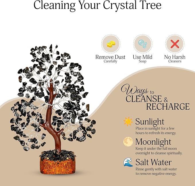 Black Tourmaline Crystal - Bonsai Tree, Money Tree, Black Tree, Tree of Life Decor, Chakra Tree of Life, Energy Gifts for Women, Crytals and Gemstones