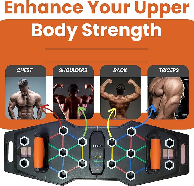 AAASH Push Up Board - 25-in-1 Home Gym Equipment - Portable Board with Color-Coded Variations and Accessories for Chest, Back, Triceps, and Arms - Perfect for Gym Freak
