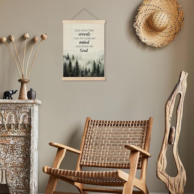 JINYO Inspirational Wall Decor, and into the Woods I Go to Lose My Mind and Find My Soul Forest Wall Art Poster, Misty Nature Landscape Wall Decor for Home Bedroom Living Room, 12x16 Inch