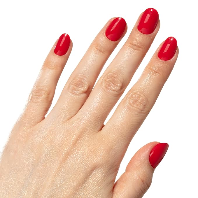 Short Red Press On Nails - Hard Candy Long Lasting Glue On Nails | Short Round False Nails with Real Polish | 24 Nail Kit in 12 Sizes, Strong Glue & Reusable Travel Case Included.