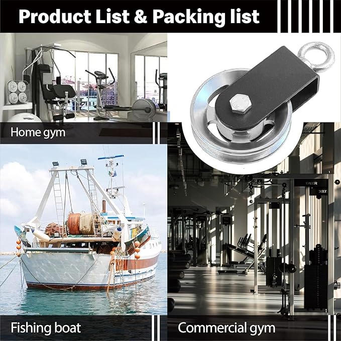 Pulley system for home gym, Aluminum GYM Pulley Wheel Universal Aluminum Alloy Bearing Pulley Wheel for Cable Machine Gym Equipment Part Garage Door