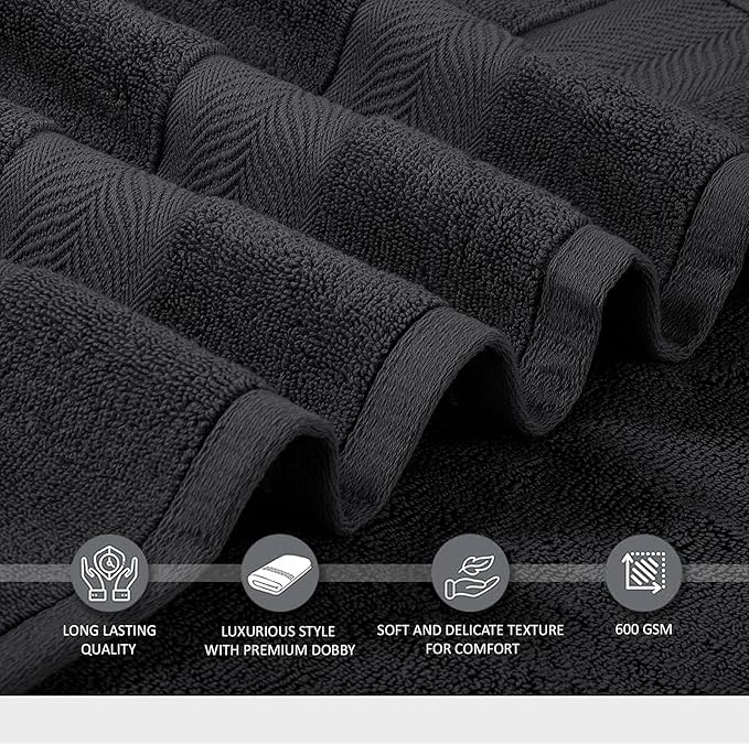 Oakias Premium Towel Set 600 GSM 8 Piece 100% Ring Spun Cotton Highly Absorbent Bath Towels Set - Super Soft Bathroom Towel Set - Hotel Quality Double Stitched Hem - Ideal for Hotels, Spa, Dark Grey