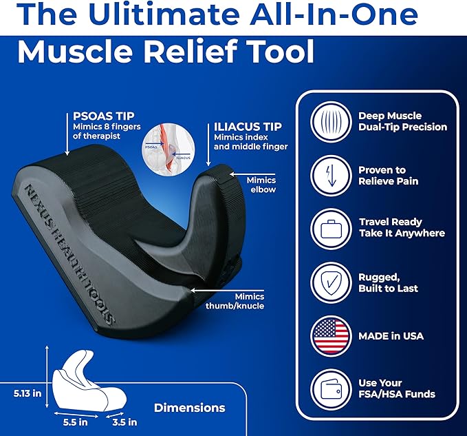 Core Nexus - Rotating Psoas & Iliacus Release Tool | Hip Flexor Mobility | All-in-One Lower Back & Sciatica Pain Relief | Muscle Recovery | Performance Enhancement | Black