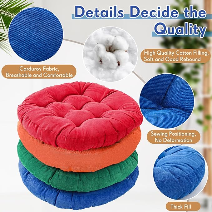Jerify 6 Pcs Round Floor Pillows Cushions 22 x 22 Inch Large Flexible Seating Cushion Classroom Furniture Floor Pillow for Kids Adults Home Daycare Preschool Yoga Meditation Gift (Rainbow Color)