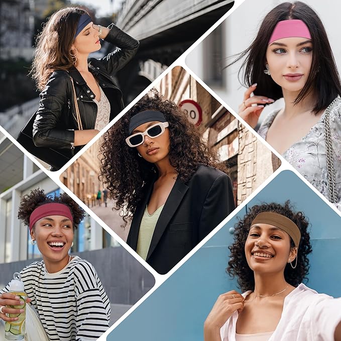 16Pcs Headbands for Women Hair Bands for Women's Non Slip Stylish Sports Hair Soft Cotton Cloth Stretchy Headbands for Women for Yoga Outdoor Exercise Running