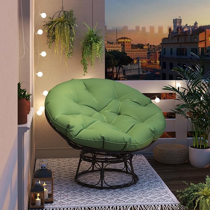 46'' Large Size Papasan Chair with Cushion and Frame, Lazy Chair for Living Room and Bedroom, Green