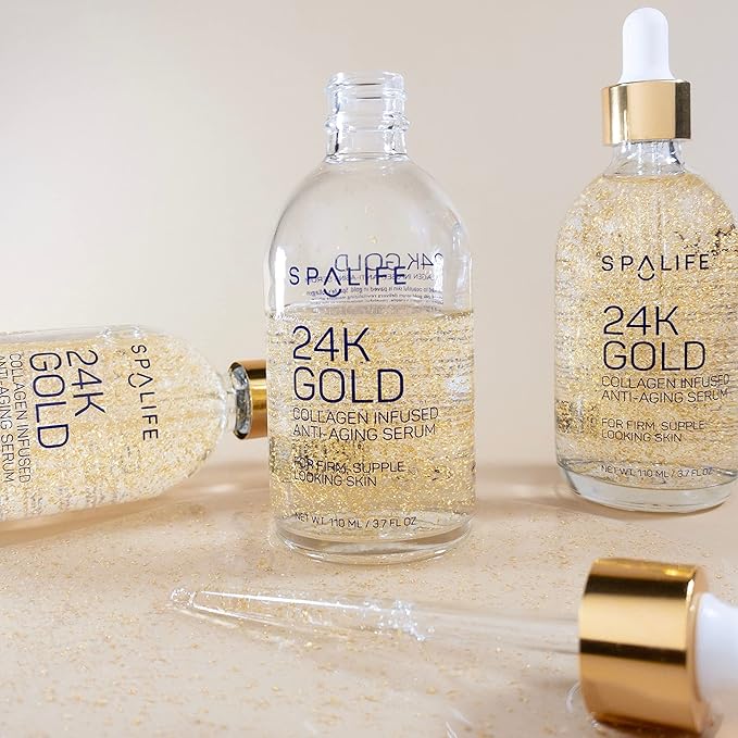 SpaLife Nourishing Anti-Aging Gold & Silver Serums (Anti-Aging 24k Gold & Collagen) 110 ml (3.7 Fl. Oz.) - Boosts Firmness, Hydration, and Radiance