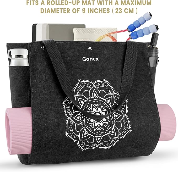 Gonex Yoga Mat Bag, Yoga Gym Bag Tote Bag with Multi Pockets For Women Men, Canvas Yoga Mat Carrier Take in Out Mat Easily For Pilates Travel Workout Office