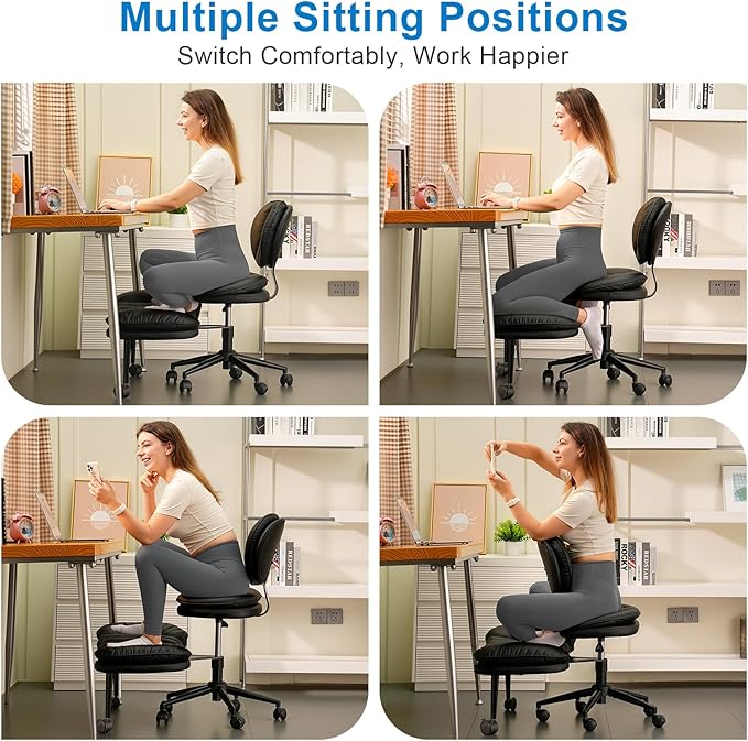 Cross Legged Office Chair, Ergonomic Cloud Criss Cross Desk Chair, Meditation Chair with Wheels, Height Adjustable Seat for ADHD, Wide Kneeling Chair with Back Support