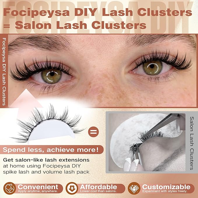 Focipeysa Fairy Eyelash Extension Kit with Lash Bond Seal Wispy Lash Clusters Kit Natural Look Lash Extensions 10-16mm Clusters Eyelashes Extensions Wispy Lash DIY Salon Effect Lash Extension