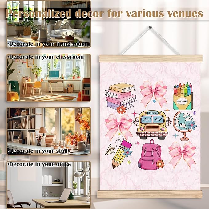 Coquette Pink Bow Back to School Canvas Wall Art Poster, Coquette Preppy Room Decor, Trendy Preppy Aesthetic Wall Decor Prints for Girls Bedroom Classroom Playroom, 12x16 Inches