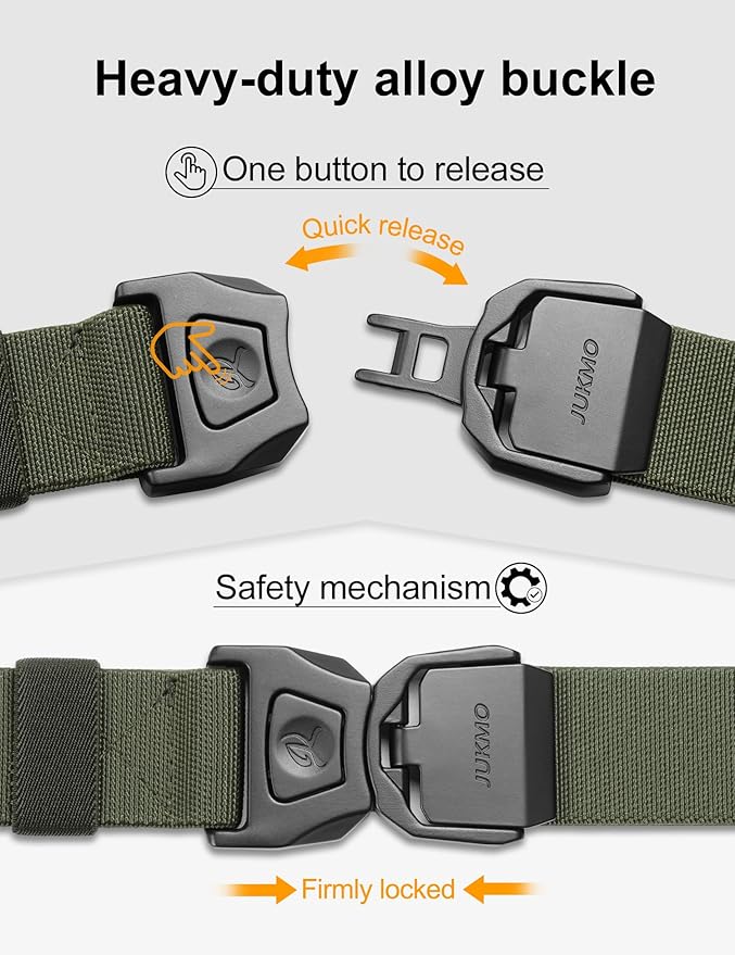 JUKMO Quick Release Tactical Belt, Military Work 1.5" Nylon Web Golf Belt with Heavy Duty Seatbelt Buckle