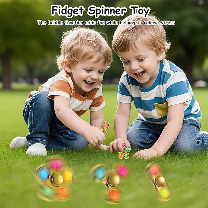 FIGROL 3 Pack Pop Fidget Spinner, Push Pop Bubble Fidget Spinner, Simple Sensory Fidget Toys Metal-Looking Plastic Hand Spinner - Stress Reduction and Anxiety Relief for Children
