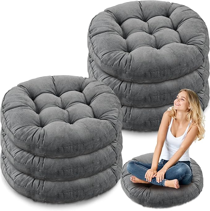 Jerify 6 Pcs Round Floor Pillows Cushions 22 x 22 Inch Large Flexible Seating Cushion Classroom Furniture Floor Pillow for Kids Adults Home Daycare Preschool Yoga Meditation Gift (Bright Gray)