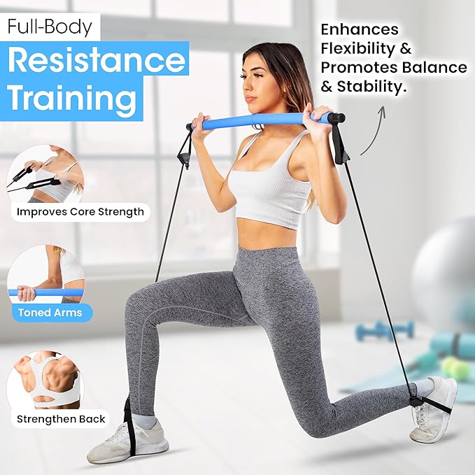 Pilates Bar Kit for Home Workouts | Portable Home Pilates Kit Set for Women & Men | Workout Bar for Legs, Hip, Waist and Arm | Includes Pilates Socks, 30-Day Challenge & Meal Plan