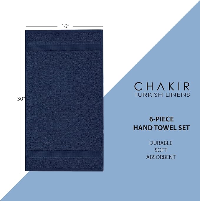 Chakir Turkish Linens | Hotel & Spa Quality 100% Cotton Premium Turkish Towels | Soft & Absorbent (6-Piece Hand Towels, Navy)