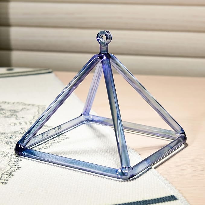 TOPFUND 10" Indigo Crystal Singing Pyramid Sound Therapy Instrument with Carrying Case and Quartz Suede Mallet