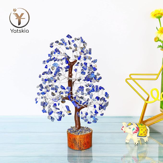 YATSKIA Lapis Lazuli Crystal - Crystal Tree - Feng Shui Decor - Tree of Life - Meditation Accessories - Desk Decorations, Spirtual Things, Good Luck Gifts
