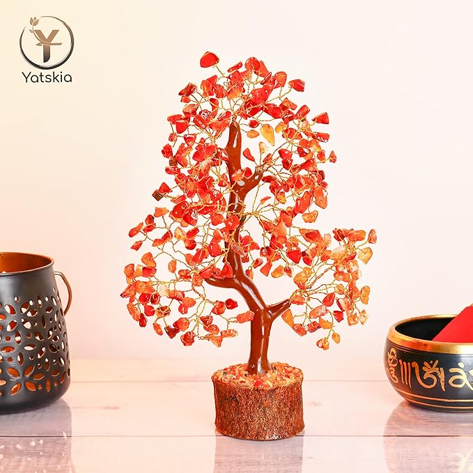 Carnelian Crystal - Gem Tree, Stone Tree, Crystal Money Tree, Spiritual Home Decor, Wealth Stones and Crystals, Crystal Tree for Positive Energy, Home Decor Gifts Money Tree Feng Shui