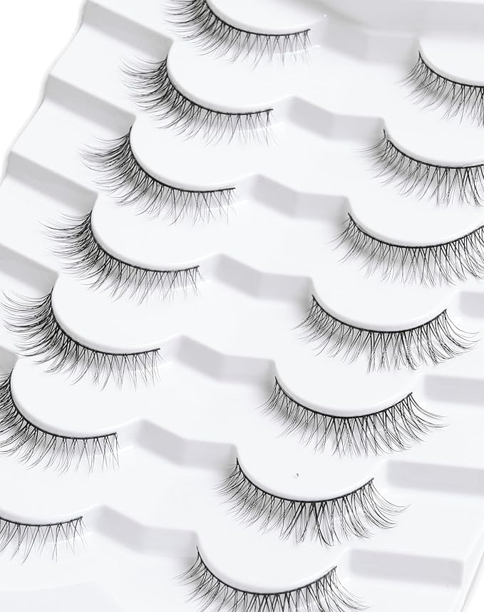 Onlyall Natural Lashes Wispy Lashes Natural Look False Eyelashes Natural Flared Eyelashes False Eye Lashes Soft Fluffy Lashes 7 Pairs D11 Gradual-10mm