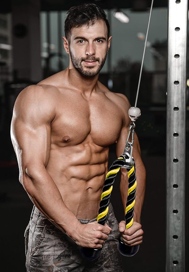 Deluxe Tricep Rope Pull Down Cable, 27 & 36 Inch Rope Length, Easy to Grip & Non-Slip Cable Attachment for Gym Workout Exercise