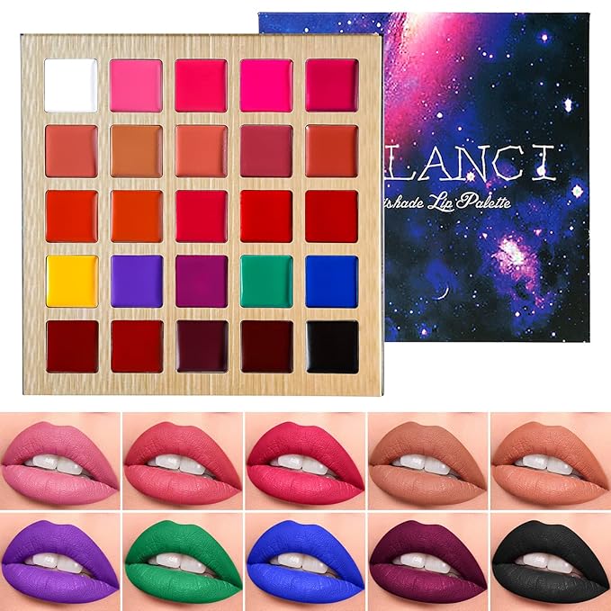 Lipstick Palette Nude Red Peach Pink Shades 25 Color, DE'LANCI Professional Moisturizing Lip Gloss, Long Lasting Soft Smooth Lipstick Pallet Waterproof, Pigmented Halloween Face Paint Costume Makeup