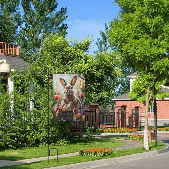 Easter Bunny Garden Flag 12x18 In Double Sided Yard Flags Lawn Sign Decor No Flagstand