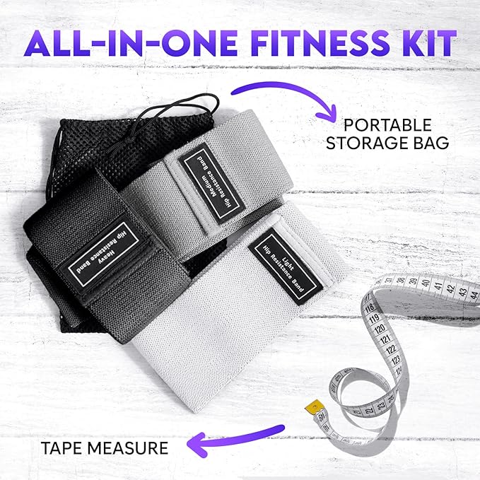 Wide Fabric Resistance Bands for Working Out | 3 Strength Level Non-Slip Exercise Booty Bands for Women & Men | Comes with a Bag and Tape Measure | for Gym, Yoga, Pilates