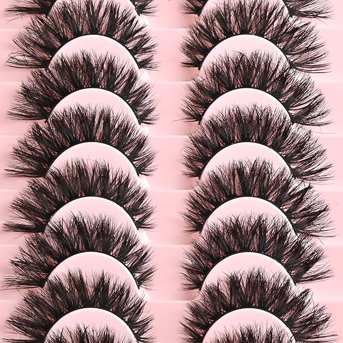 FARRED False Lashes Natural Strip Eyelashes 14mm Wispy Cat Eye Lash Strips Full Volume Mink Eyelash Pack Natural Look 10 Pairs Thick Fluffy Mink Russian Pestañas Postizas for Women