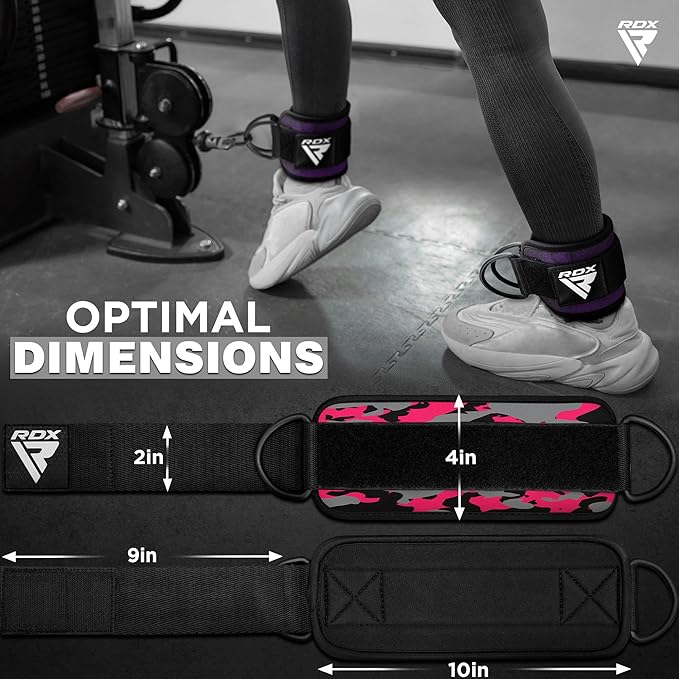RDX Ankle Straps for Cable Machines – 7MM Neoprene Padded 10"x4" Adjustable Gym Cuffs with Dual D-Rings – Weight Attachments for Wrist Glutes Leg Kickbacks Hip Abduction Strength Workouts – Men Women
