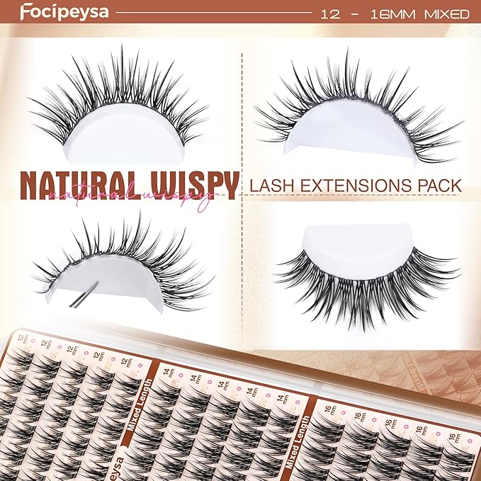 Focipeysa Manga Eyelashes Clusters Wispy Eyelashes Extensions 12-16mm Natural Manga Eyelash Clusters Salon Effect Pestañas Postizas Naturales Spiky Individual Lash Extensions at Home